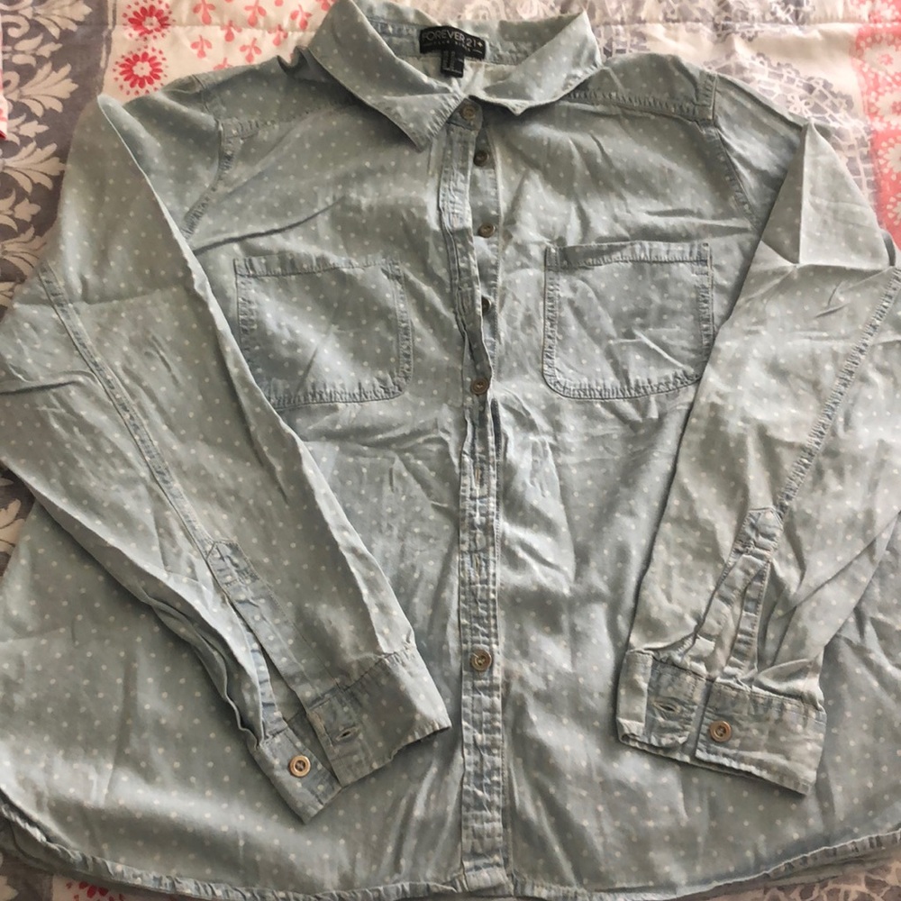 Polka dot chambray shirt
